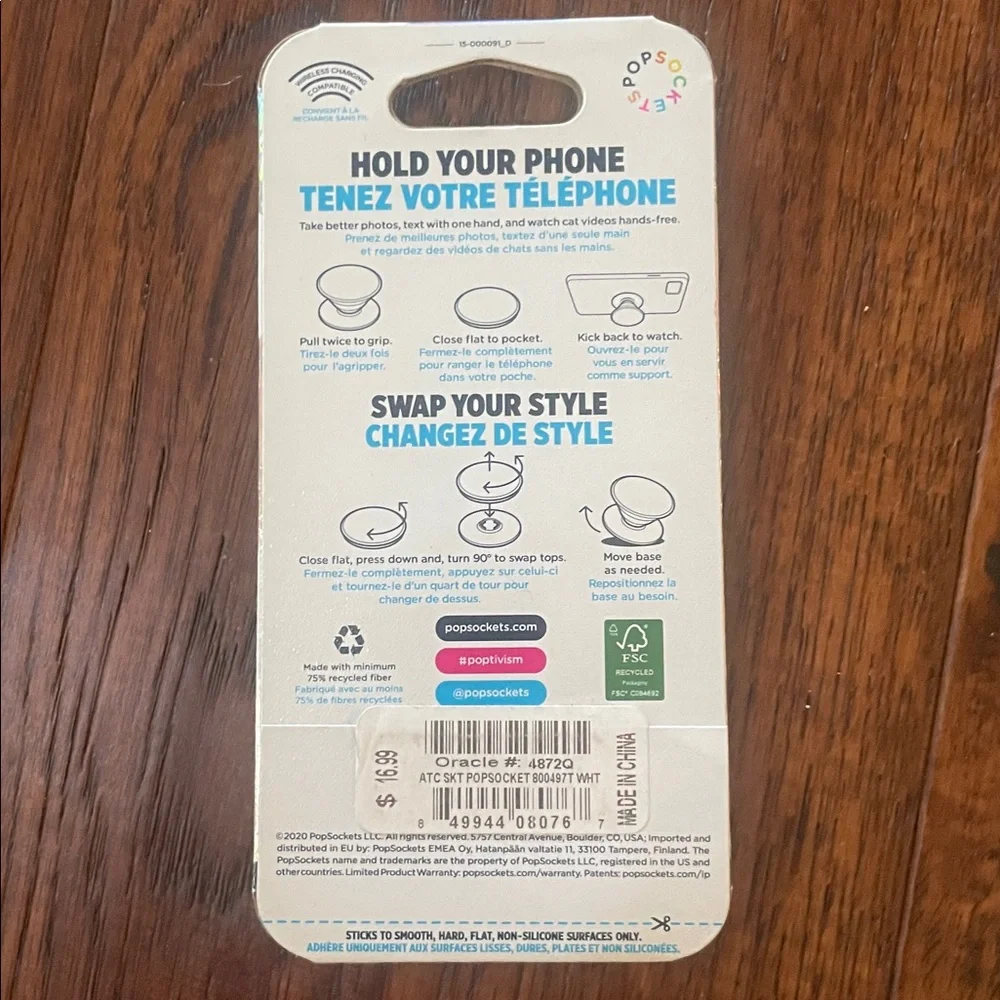 PopSockets PopGrip Premium Sparkle Phone Grip - Iridescent White Glitter - Picture 2 of 3
